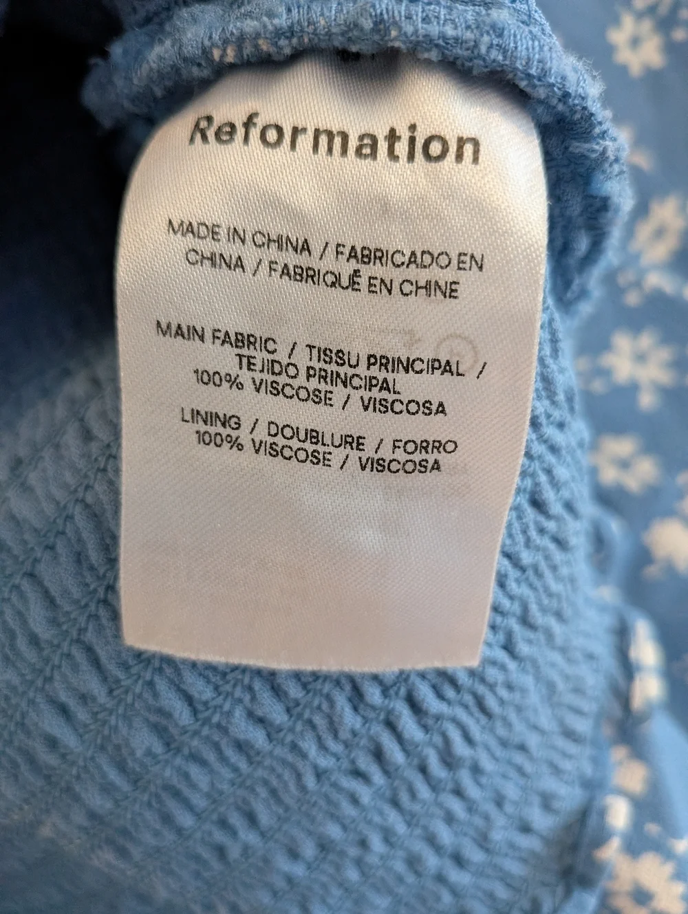Reformation Pinto Floral Smocked Crepe Top Lassen Blue Shirt Size S Cottagecore